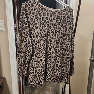 Sejour Animal Print Long Sleeve Top - Black and Tan